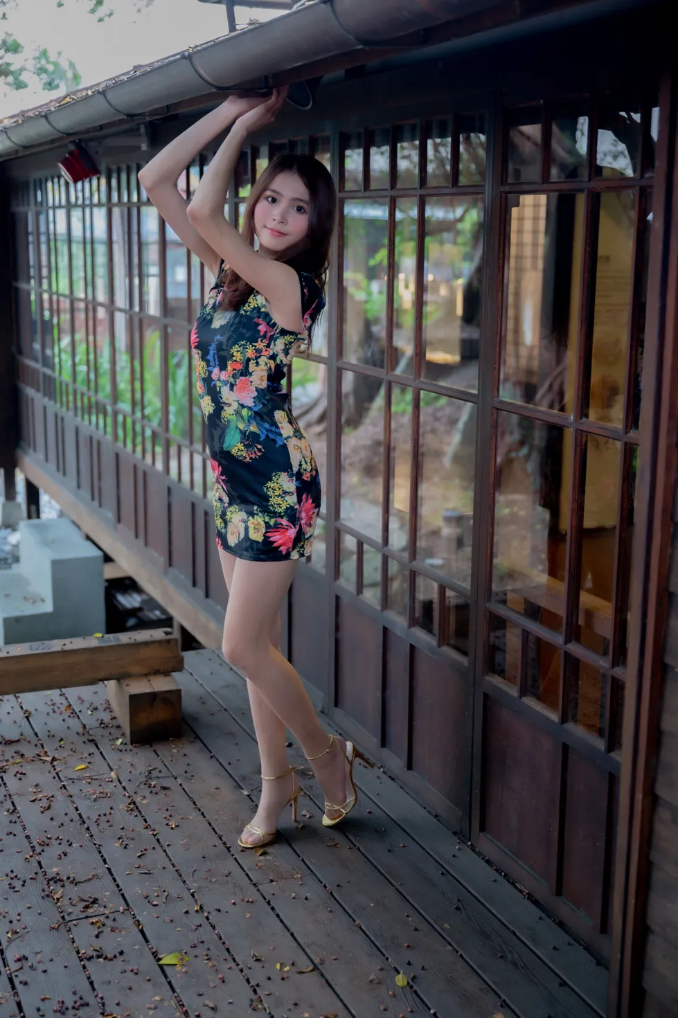 [Mzsock] NO.202 He Jiaxin black flower short cheongsam stockings high heels beautiful legs street photography#[97P]-7